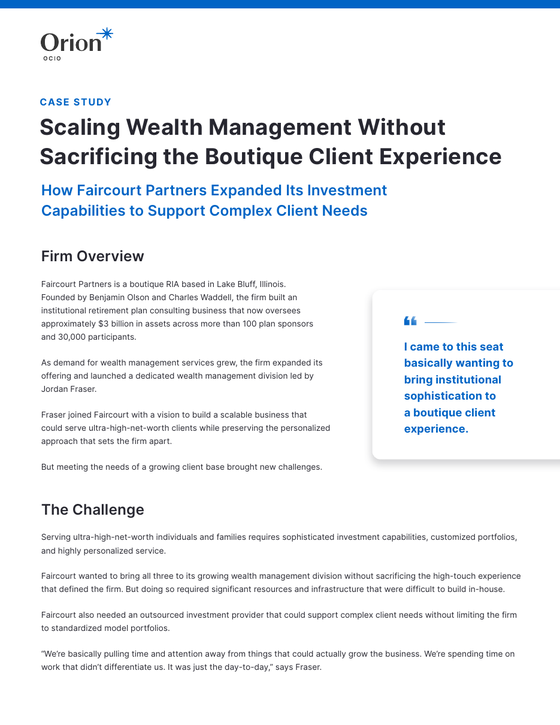 Cover of the Orion OCIO case study, Scaling Wealth Management Without Sacrificing the Boutique Client Experience