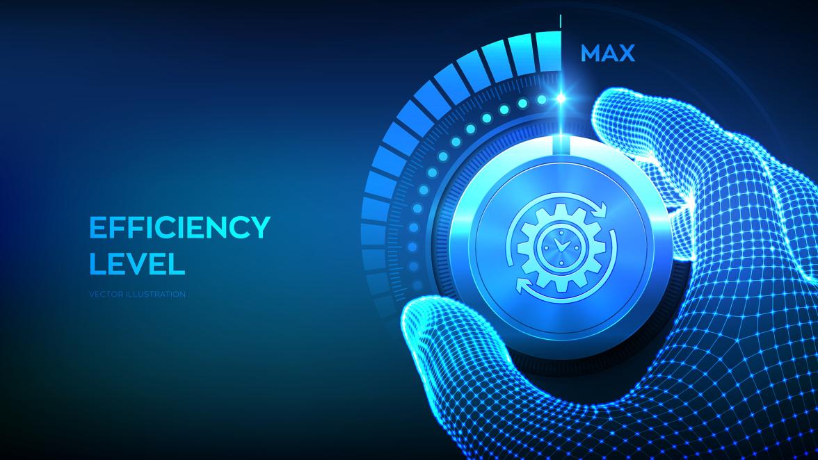 efficiency-levels-knob-button-increasing-efficiency-level-wireframe-hand-turning-a-efficiency-test-knob-to-the-maximum-position-development-and-growth-business-concept-vector-illustration