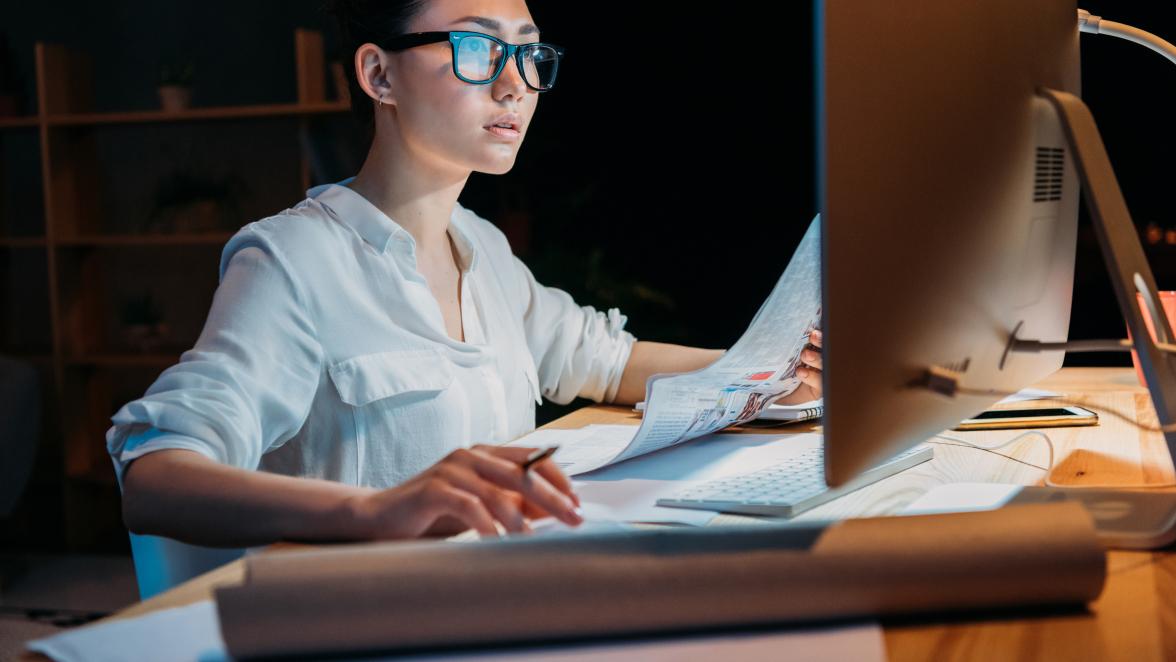 woman using computer