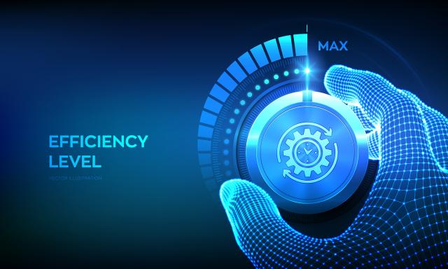 efficiency-levels-knob-button-increasing-efficiency-level-wireframe-hand-turning-a-efficiency-test-knob-to-the-maximum-position-development-and-growth-business-concept-vector-illustration