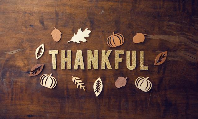 Sign saying Thankful with fall symbols