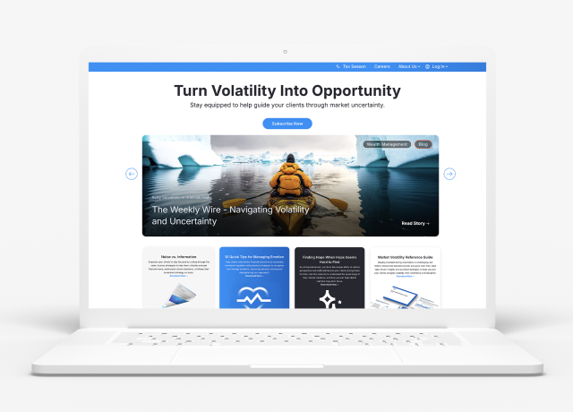 Laptop screen showing market volatility resources