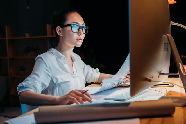 woman using computer