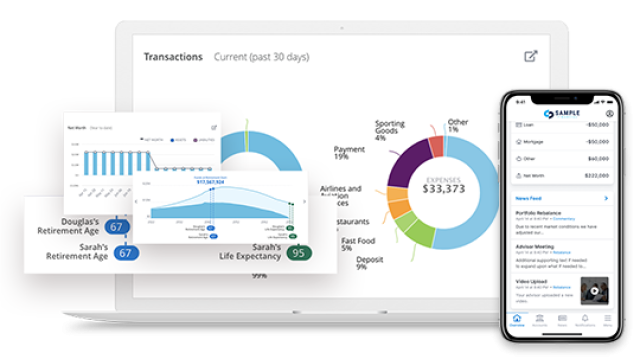 Laptop featuring the client portal's personal finances screen