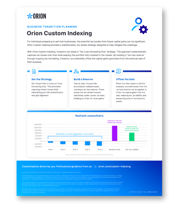 Preview of Custom Indexing Business Transition Planning