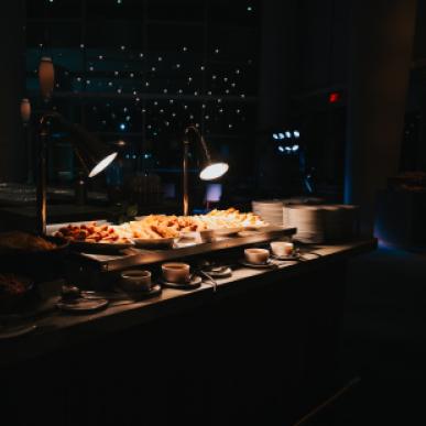 Elaborate buffet setup at an upscale bar